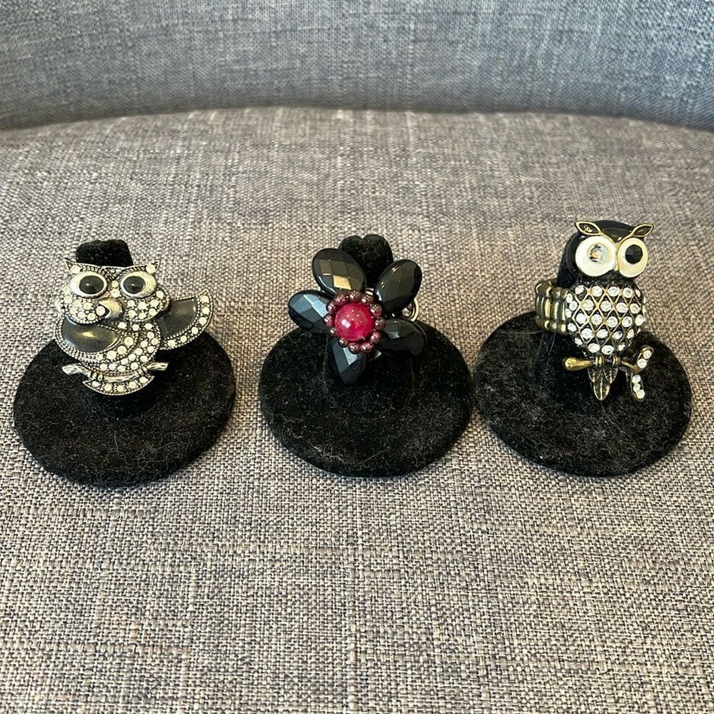 3 owl and flower ring bundle